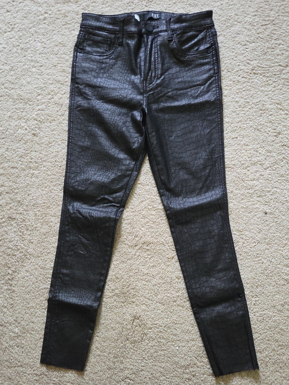 Kut from the Kloth Black Croc-Embossed Faux Leather Skinny Pants